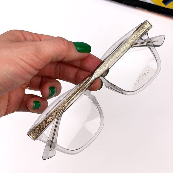 🔥 Gucci GG0184O 005 Eyeglasses Gray Clear Gold Square Unisex - Picture 3 of 9